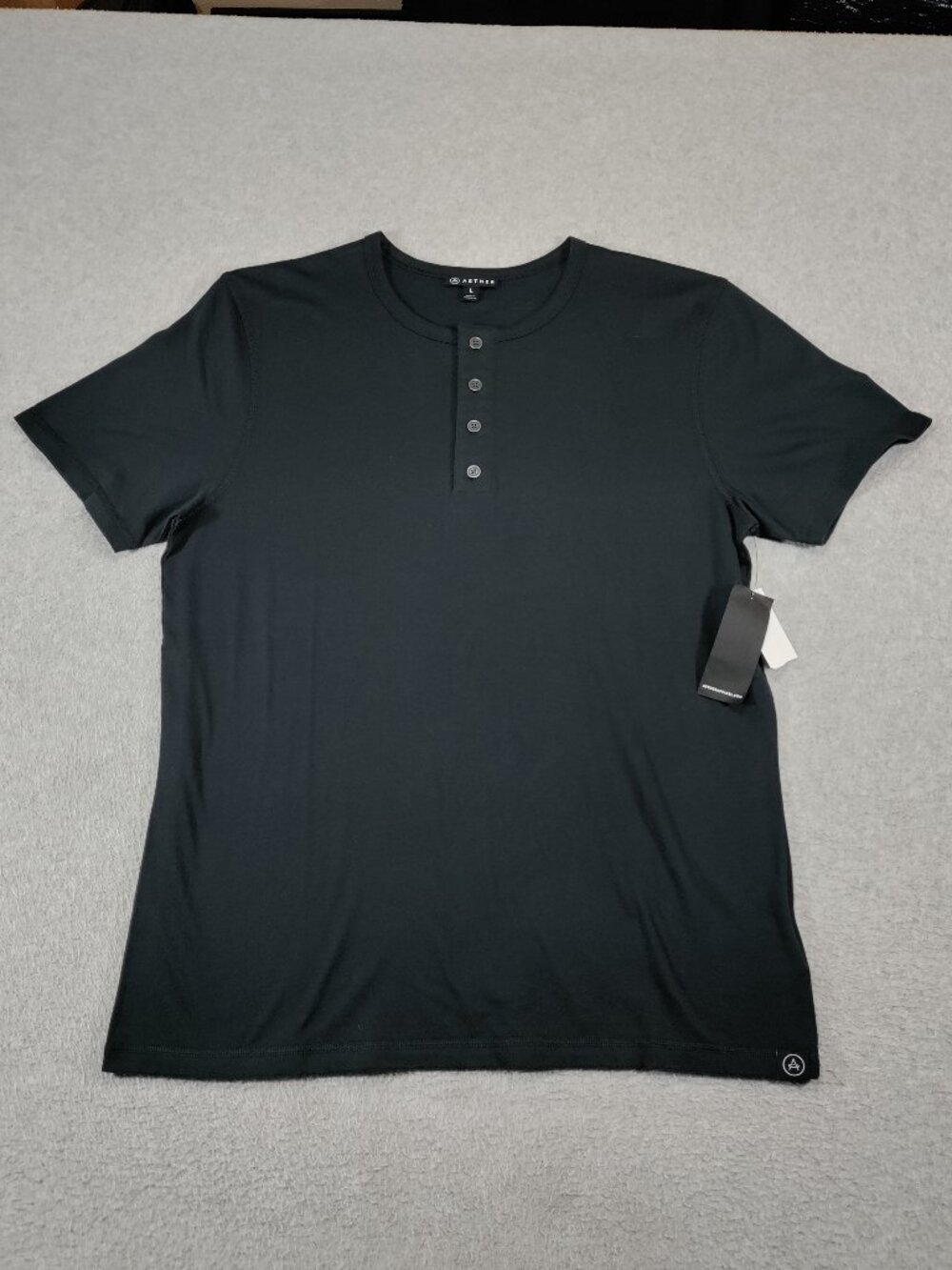 Aether Emery Pima Henley Mens L Jet Black Supima Cotton NWT